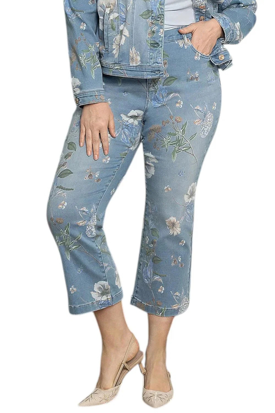 nicole by Nicole Miller Women's Cropped Dream Denim Jean Light Floral - Regular